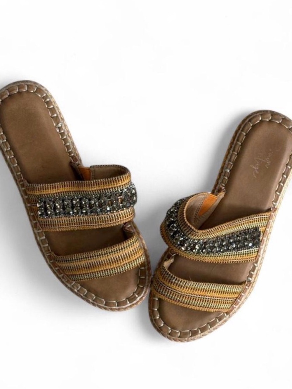 Source Unknown Brown Beaded Slide Sandals for Women